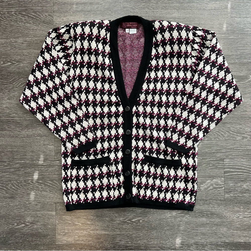 VTG Santa Maria Trading Houndstooth Eclectic Grandpa Cardigan